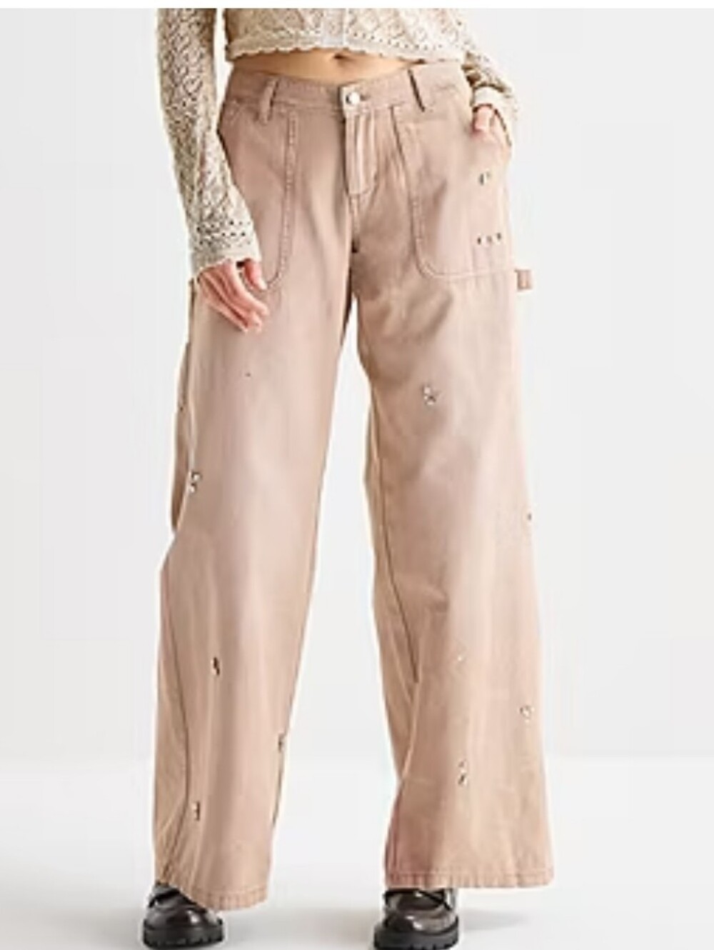 Arizona Jean Company Washed Taupe Wide-Leg Utility Pants